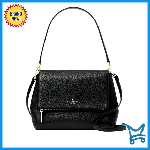 Leather Medium Flap Shoulder Bag with Pebbled Texture Leather Medium Flap Shoulder Bag with Pebbled Texture
